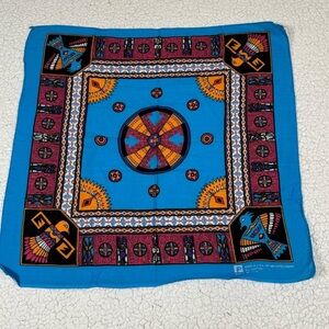 Vtg Bandana Aztec Southwestern Tribal 20 x 19.5 Handkerchief teal USA RN 13960
